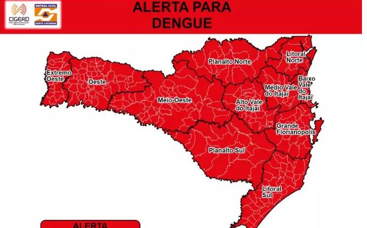 SC em vermelho: Defesa Civil emite alerta de risco muito alto para dengue no estado